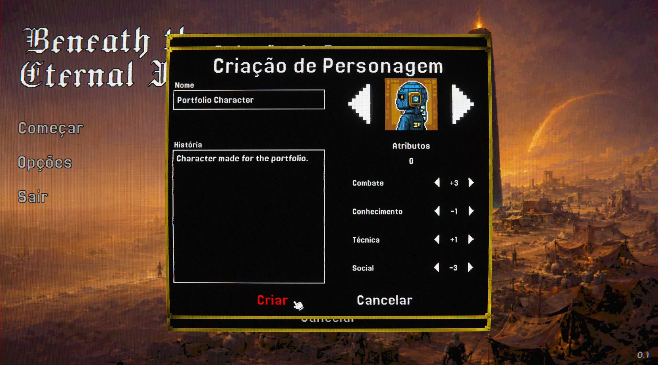 Beneath the Eternal Flame: Character creation