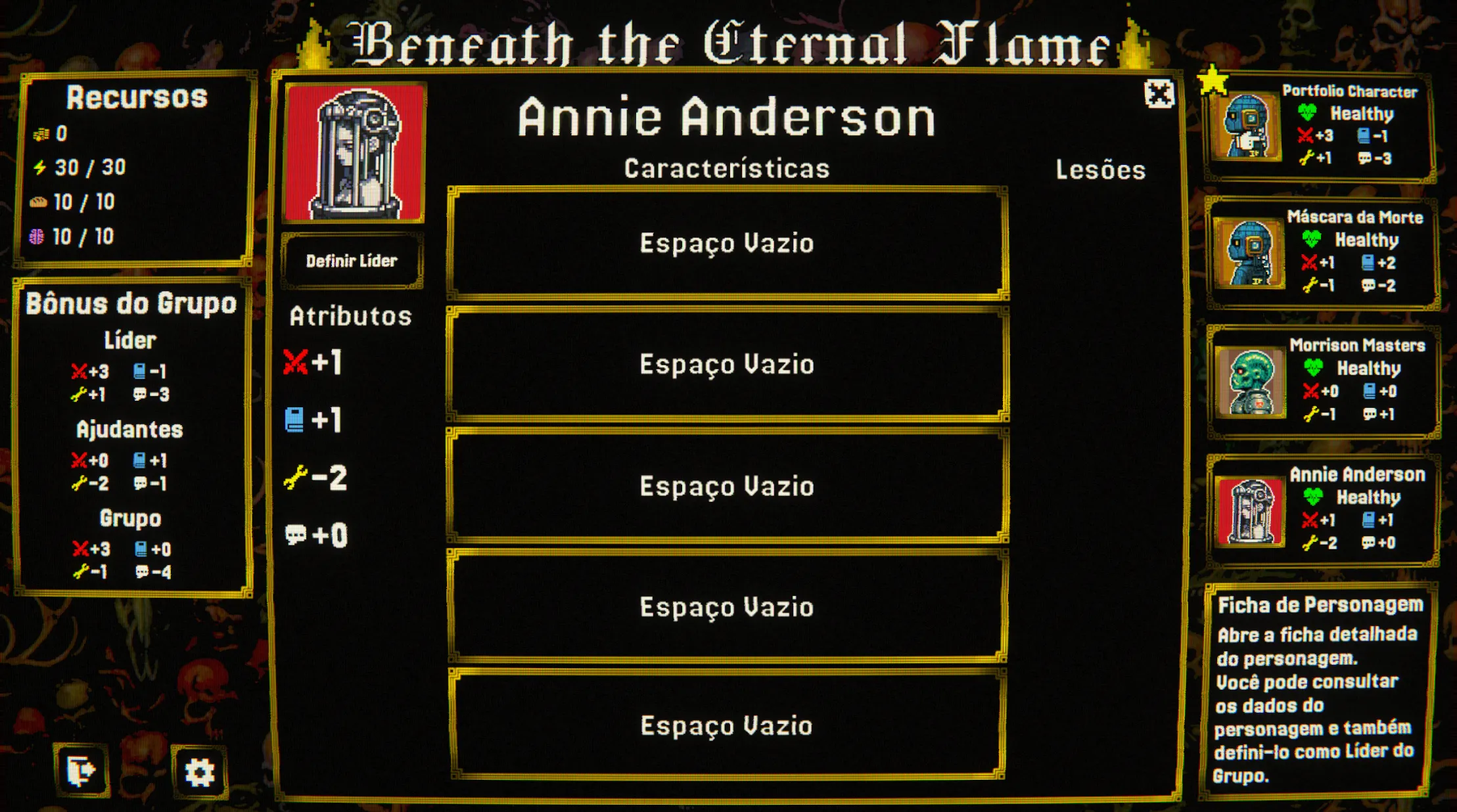 Beneath the Eternal Flame: Character sheet